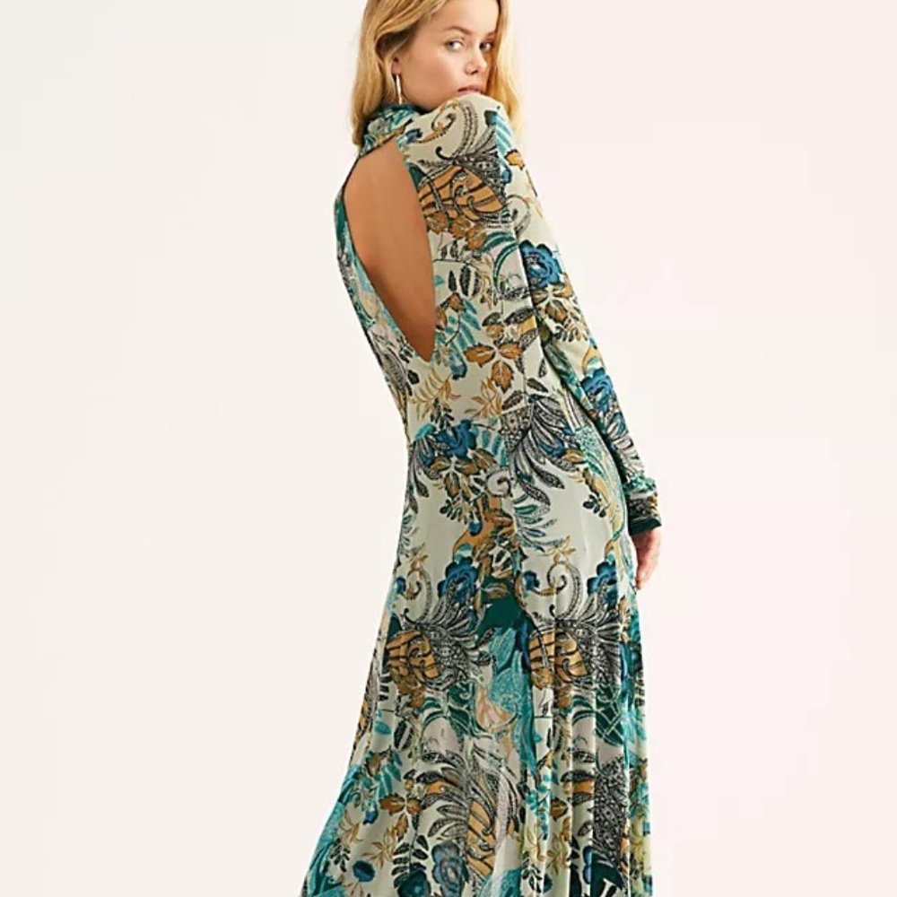 Free People | All In One Mesh Floral Maxi Dress: Color: Green/Black: Size: M